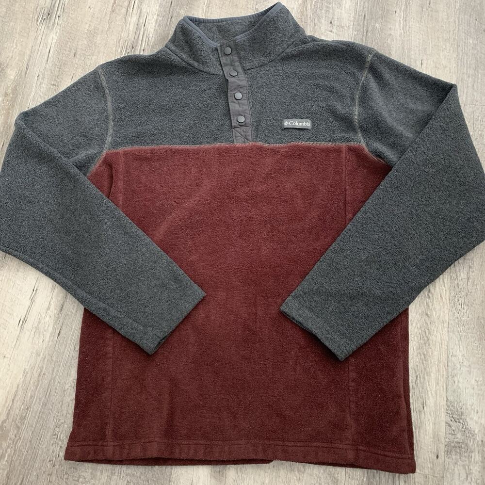 Columbia Fleece Pullover Mens Size Large Flattop Ridge Half Snap Gray/Maroon